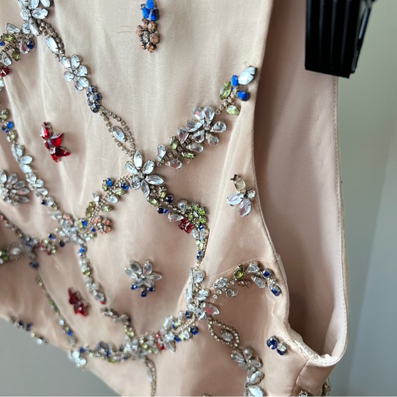 🍉Alice + Olivia Kesten Embellished Cropped Top Beige Red Stones RARE - Picture 9 of 12